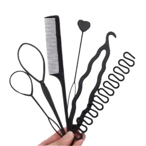 6 Pcs Hair Styling Tools - Hair Accessory Set for Stylish Girls: Hair Comb, Care Kit, Bands, Straightener, Styler